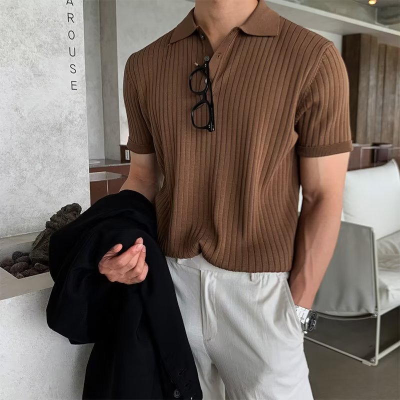 Men's Short Sleeve Slim Fit Business Shirts Knitted Shirts Top Casual Golf Shirt - Picture 11 of 13