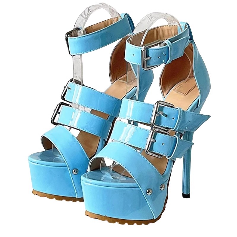 Women's Open Toe 16cm High Heels Platform Ankle Sandals Buckle Strap Stilettos - Picture 11 of 13