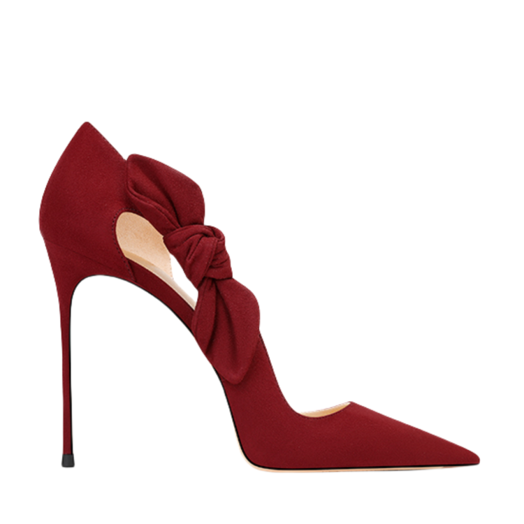 Women Pumps Slip On Fashion Stiletto Heels Pointed Toe Faux Sude Bowknots Shoes - Picture 9 of 10