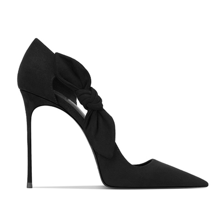 Women Pumps Slip On Fashion Stiletto Heels Pointed Toe Faux Sude Bowknots Shoes - Picture 8 of 10