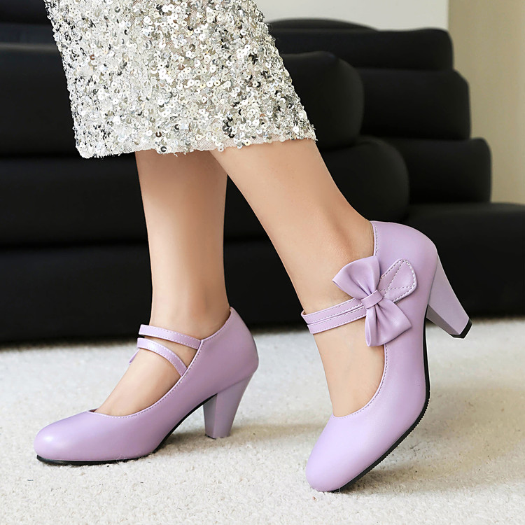 Scarpe da festa Sweet donna Lolita Mary Jane fiocco tacco alto a blocco cinturino alla caviglia - Foto 20 di 20