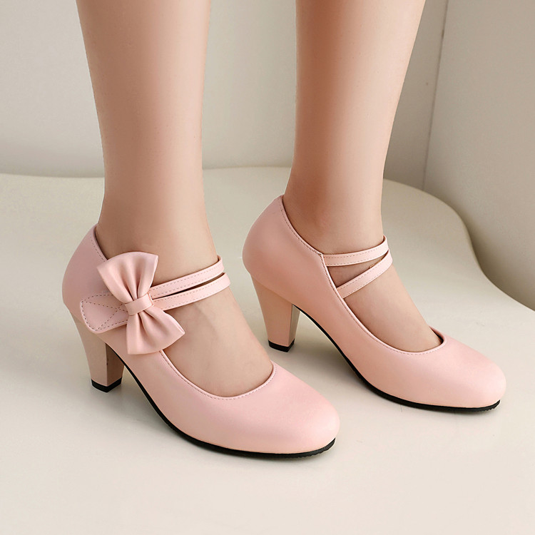 Scarpe da festa Sweet donna Lolita Mary Jane fiocco tacco alto a blocco cinturino alla caviglia - Foto 18 di 20