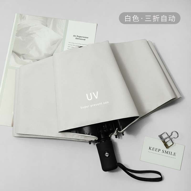 Automatic White Umbrella Windproof Quick Dry UV Sun Protector Travel Auto Open - Picture 12 of 17