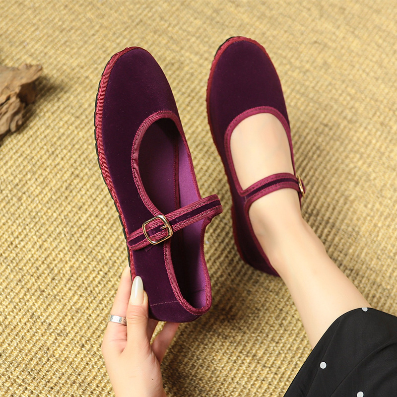Velvet Mary Jane Shoes Hand Stitch Casual Streetwear Ballet Flats Pumps Loafers - Picture 14 of 14