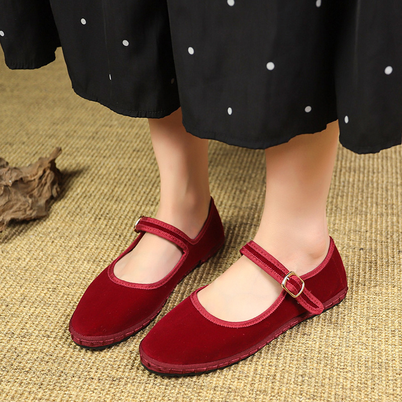 Velvet Mary Jane Shoes Hand Stitch Casual Streetwear Ballet Flats Pumps Loafers - Picture 12 of 14