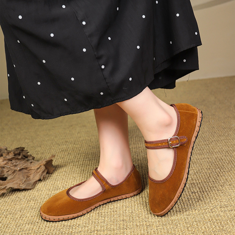 Velvet Mary Jane Shoes Hand Stitch Casual Streetwear Ballet Flats Pumps Loafers - Picture 13 of 14