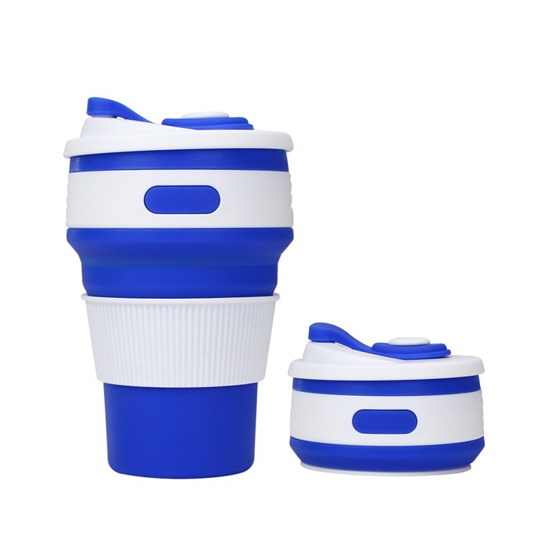 Collapsible Coffee Cup Silicone Foldable Reusable with Lid Travel Camping 350ML