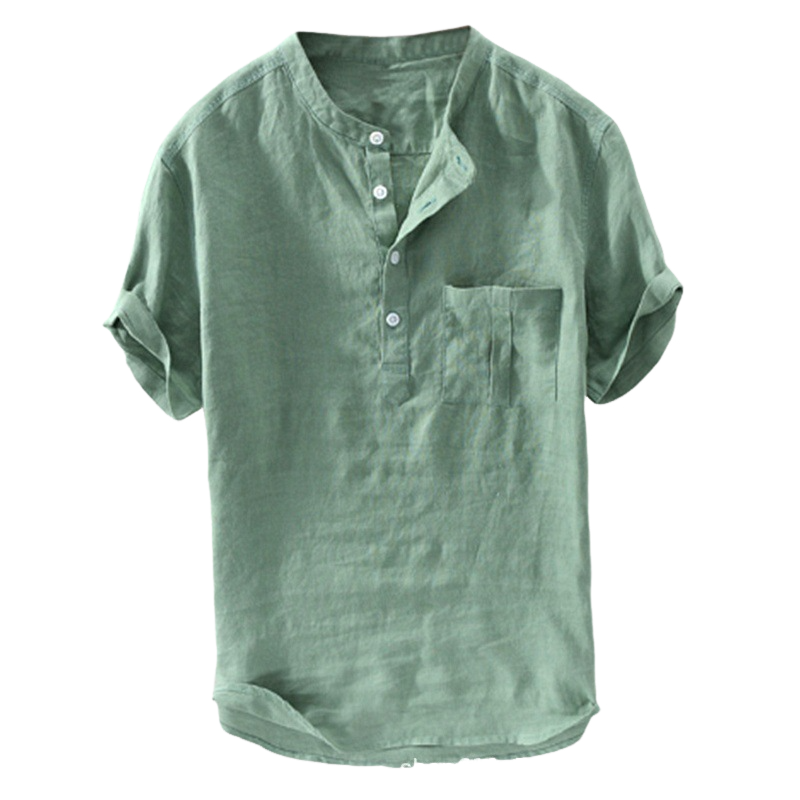 Men's Button Up Cotton Linen Shirt Summer Short Sleeve Casual Loose Top T-Shirt - Picture 16 of 16