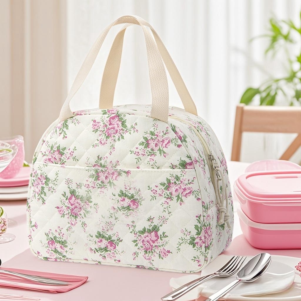Xoeryoy Bow Lunch Bag Insulated Quilted Cute Lunch Box with Pocket Keep Fresh & - Picture 16 of 19
