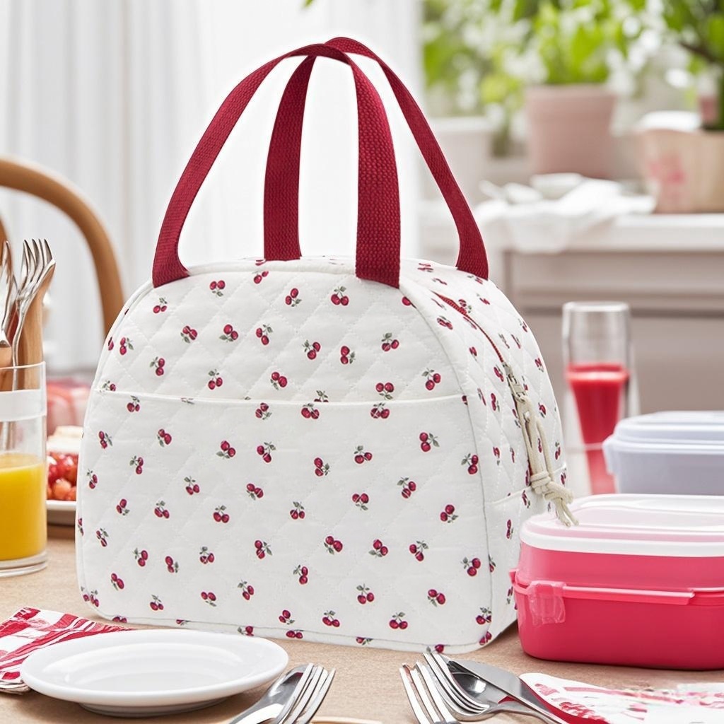 Xoeryoy Bow Lunch Bag Insulated Quilted Cute Lunch Box with Pocket Keep Fresh & - Picture 19 of 19