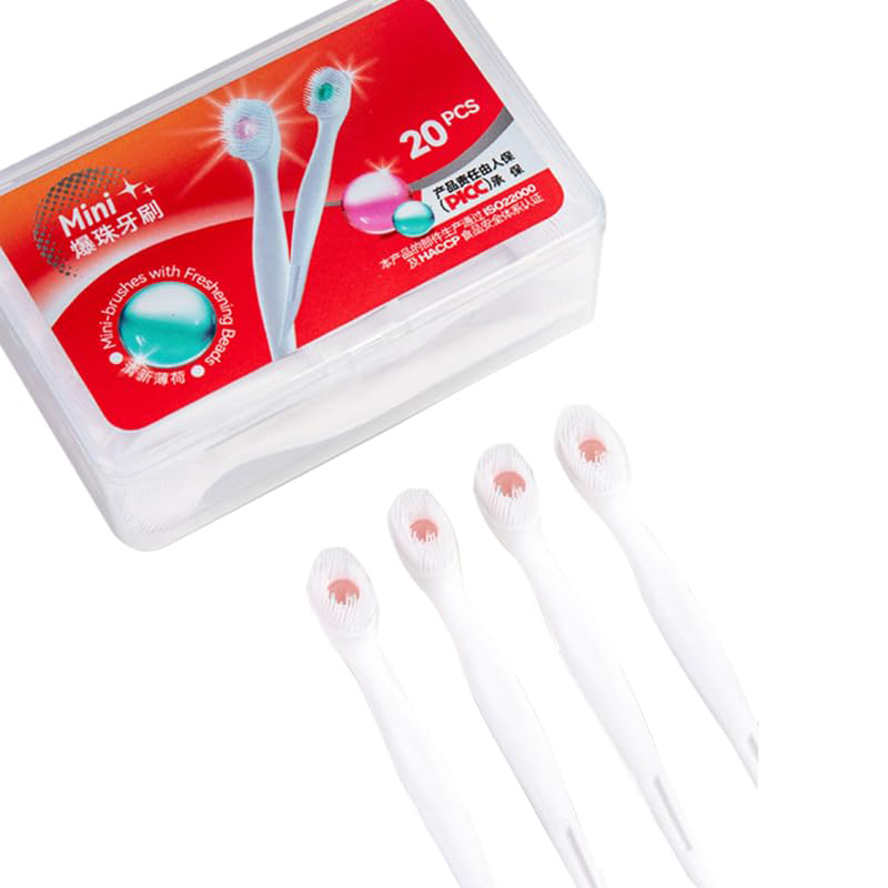 20 Pcs Mini-Handzahnbürste, Einweg-Perlen-Zahnbürste Mit Integrierter Zahnpasta