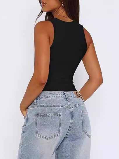 Minimalist Square Collar Suspenders Bodysuit