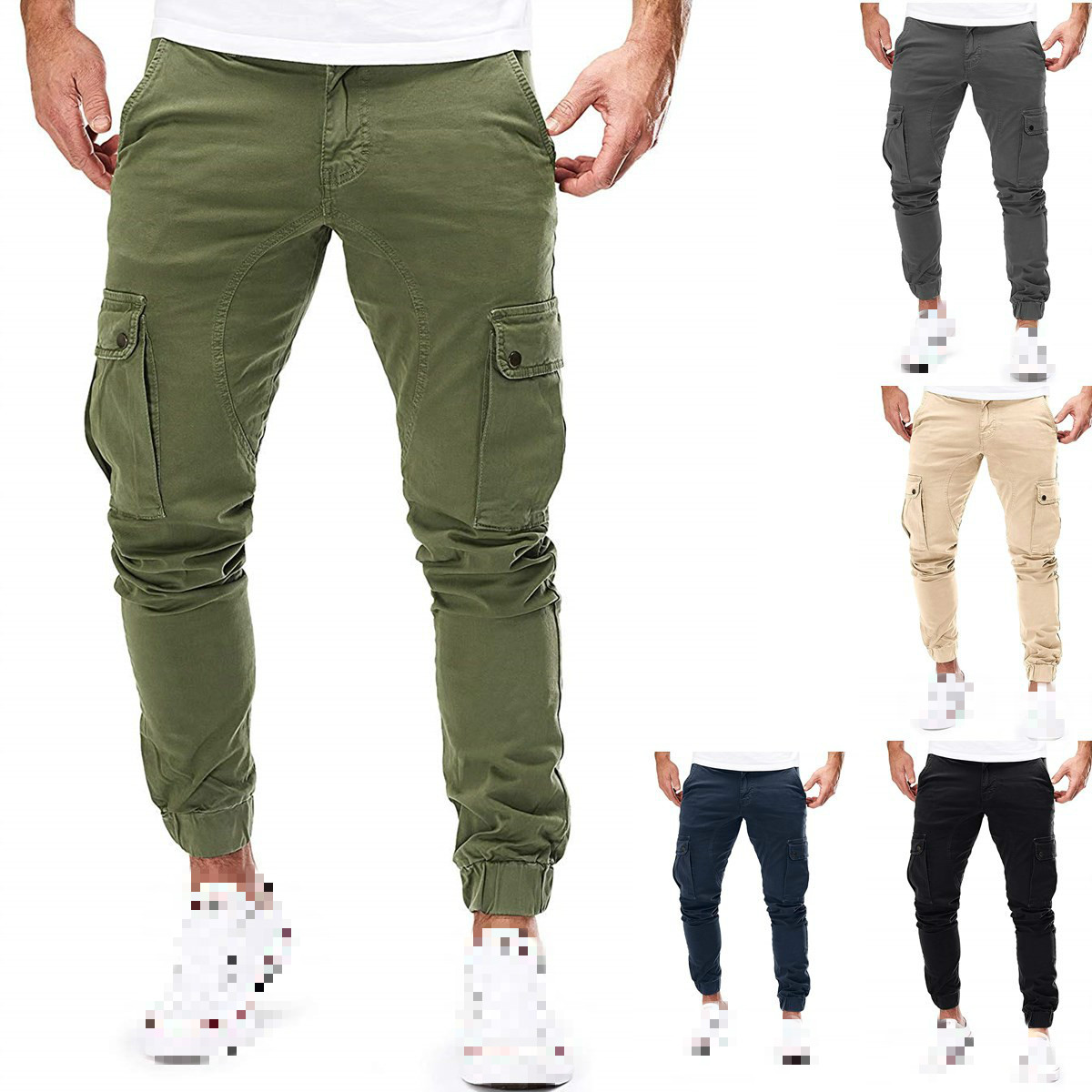 2021Men Big Pockets Casual Cargo Pants Fashion Solid Color Jogger ...