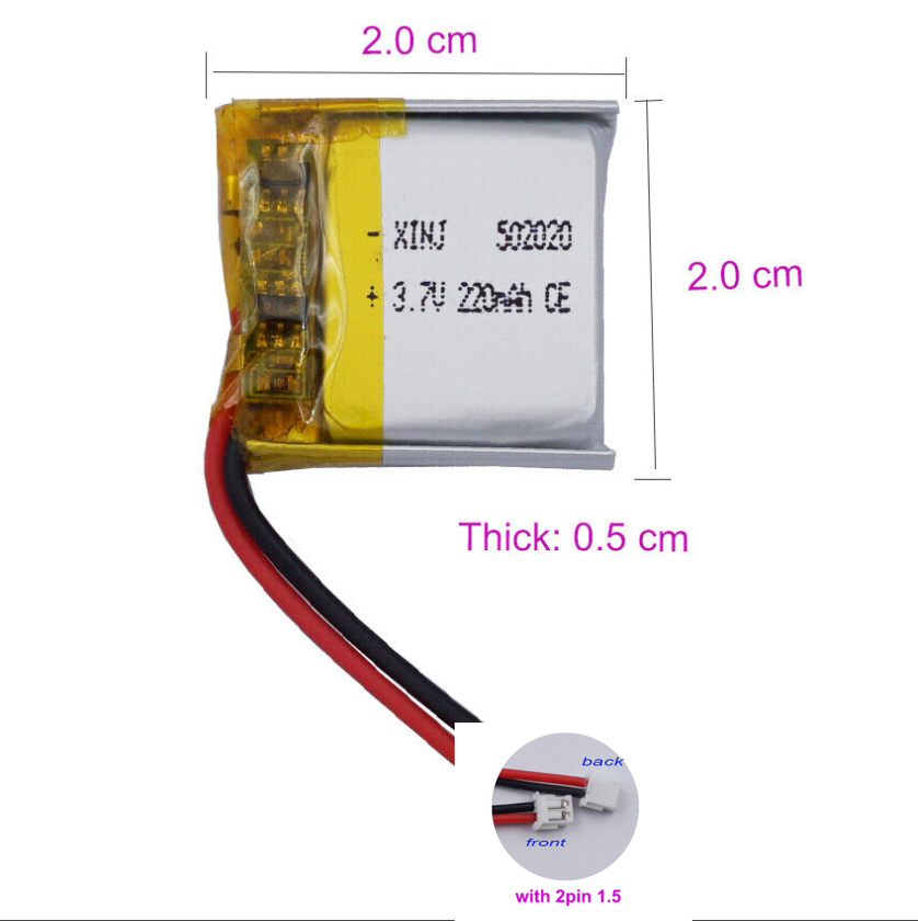 Batería Li 3.7V 220mAh 0.814Wh 502020 JST 2Pin Conector Para Mouse GPS - Imagen 19 de 21