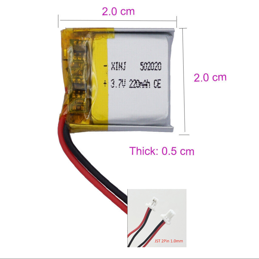 Batería Li 3.7V 220mAh 0.814Wh 502020 JST 2Pin Conector Para Mouse GPS - Imagen 17 de 21