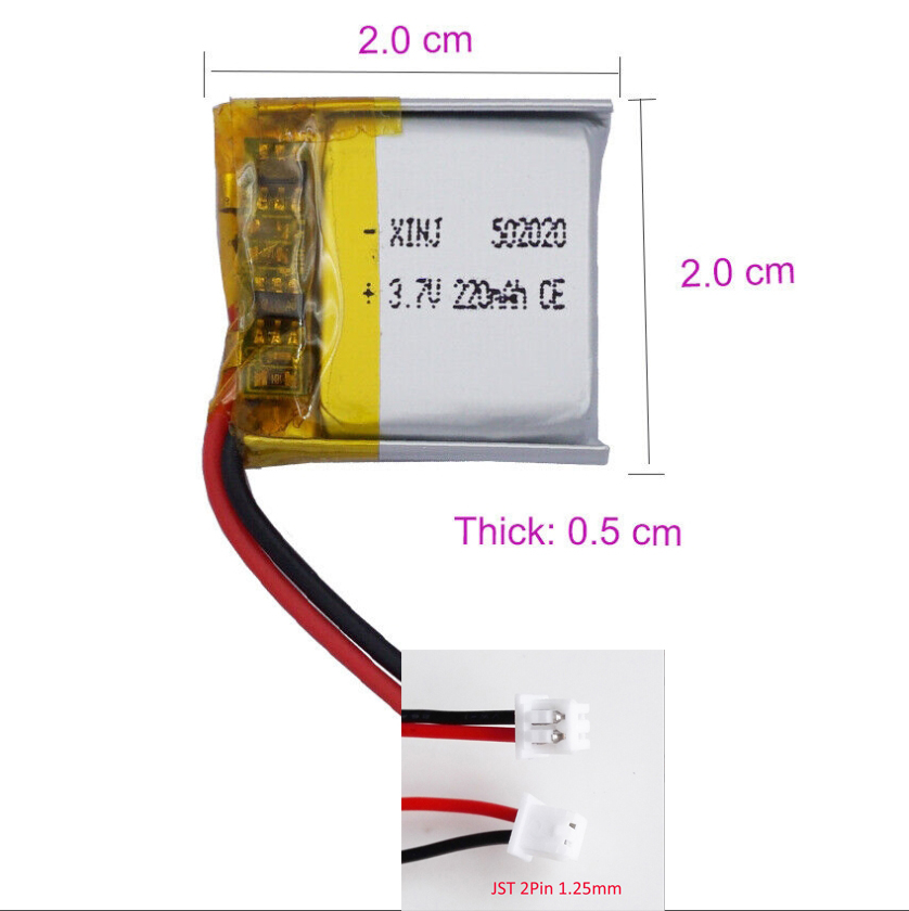 Batería Li 3.7V 220mAh 0.814Wh 502020 JST 2Pin Conector Para Mouse GPS - Imagen 18 de 21