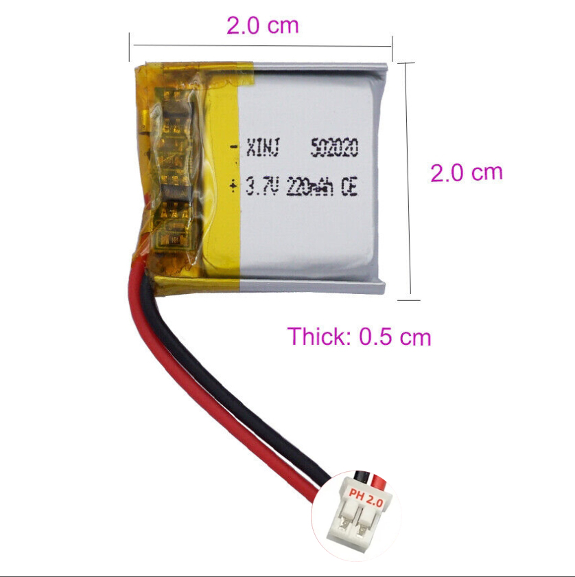 Batería Li 3.7V 220mAh 0.814Wh 502020 JST 2Pin Conector Para Mouse GPS - Imagen 20 de 21