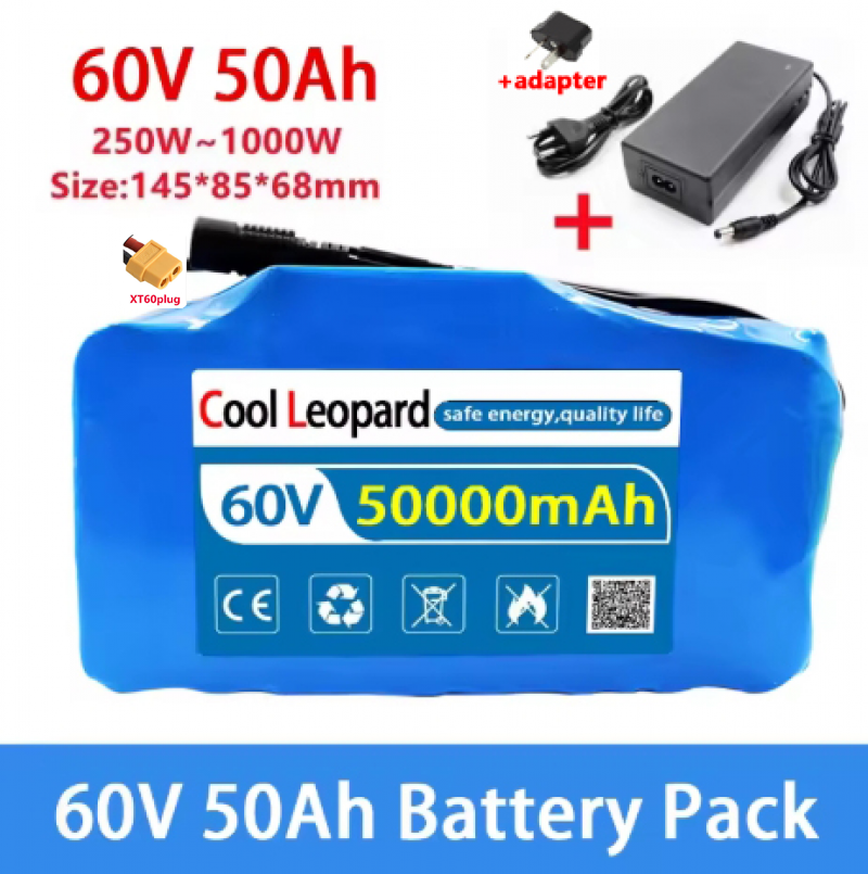 Nuevo paquete de baterías 60V 16S2P 50Ah 67,2V con baterías BMS + enchufe cargador - Imagen 10 de 11