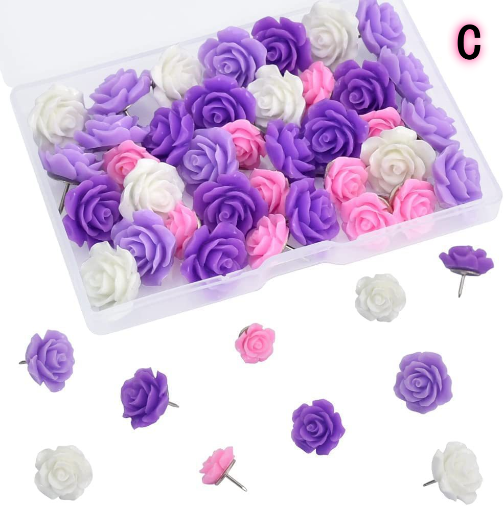 30pc Office Decor Thumb Tacks Cute Cork Board Pins Decorative Flower Shaped Pins - Picture 18 of 21