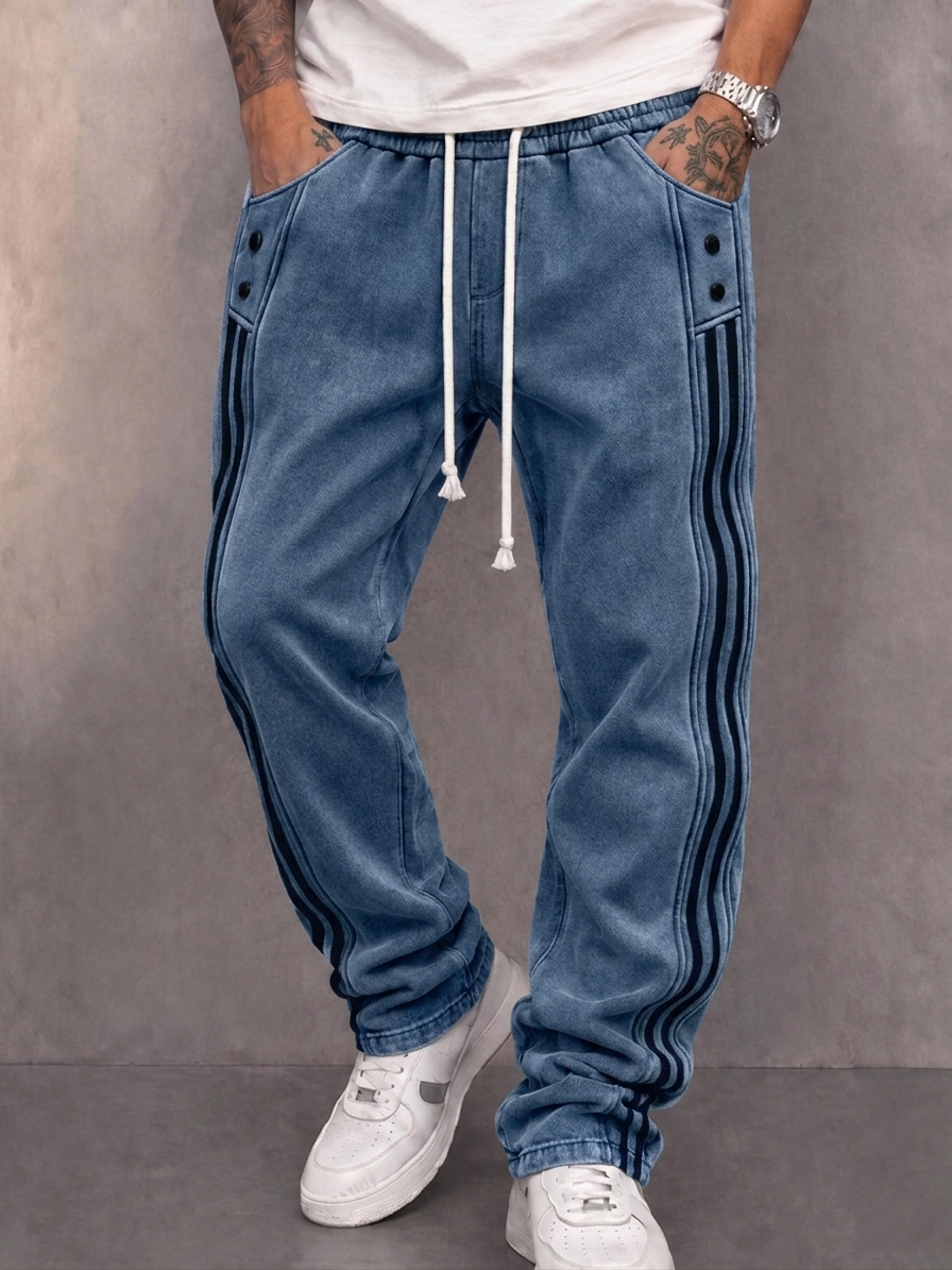Men’s Casual Retro Joggers with Side Stripes