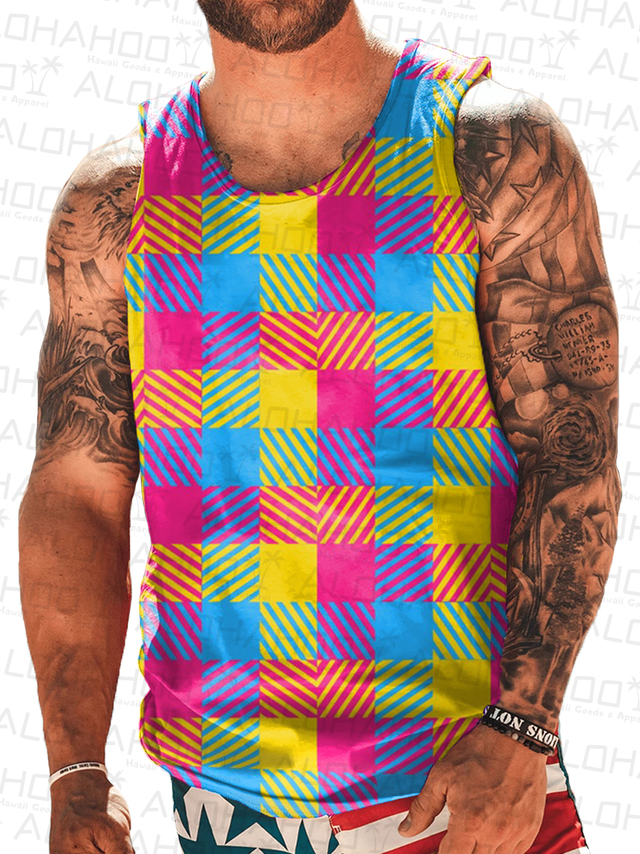Men's Pride Plaid Art Print Tank Top Muscle Tee