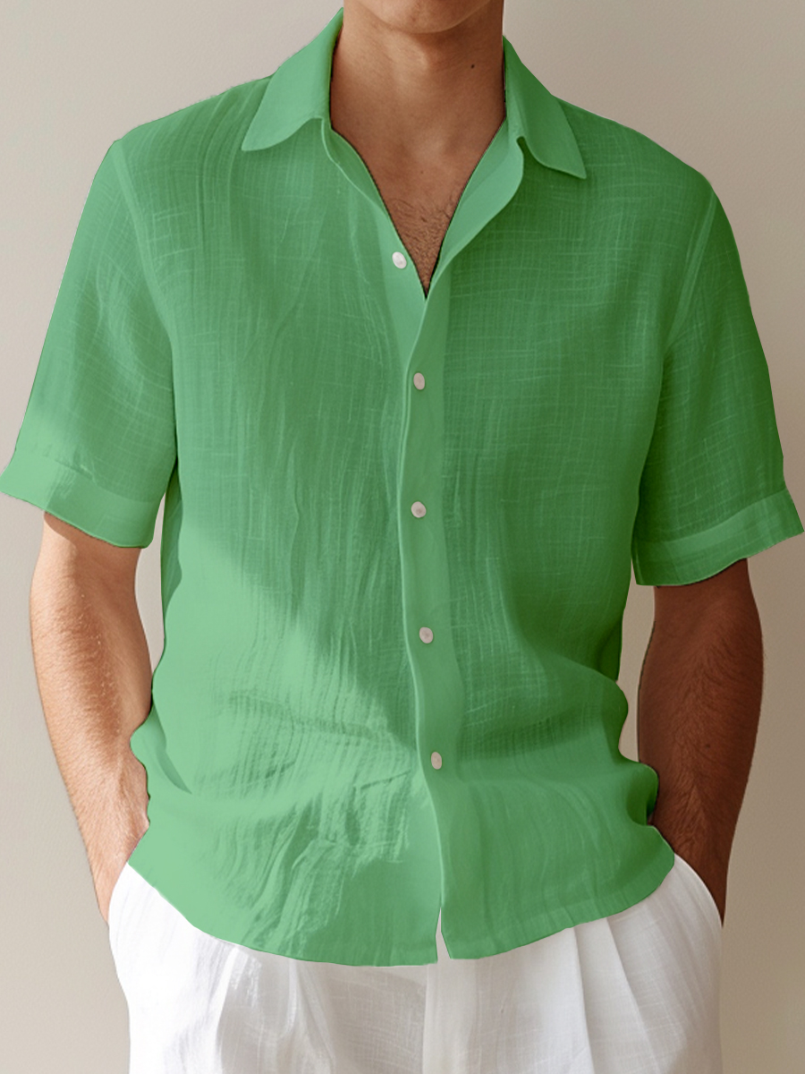 Men's Cotton-Linen Shirts Casual Basics Solid Color Breathable Summer Lightweight Shirts