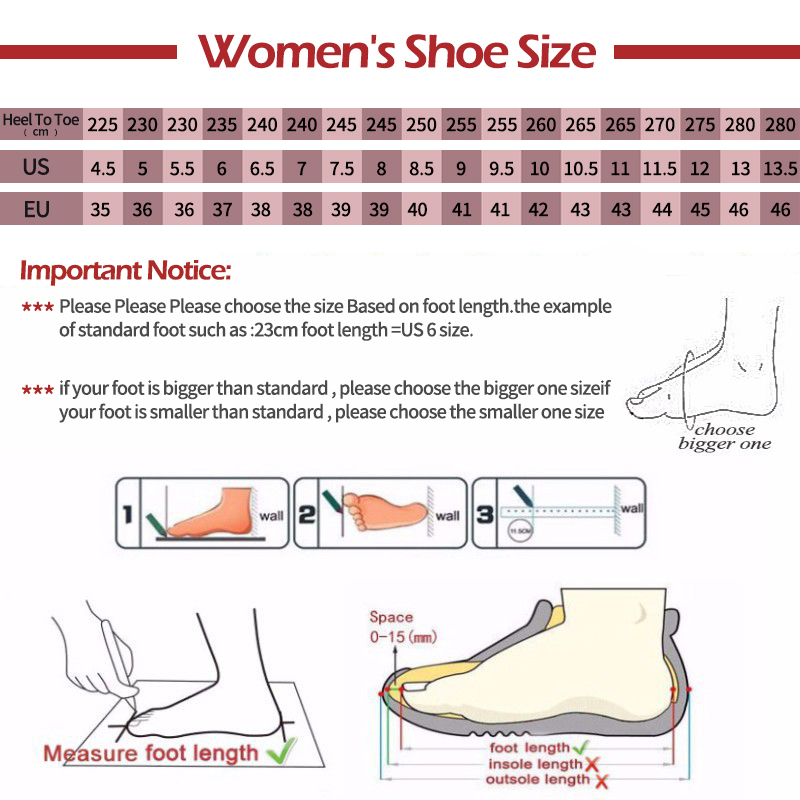 women's shoes size chart