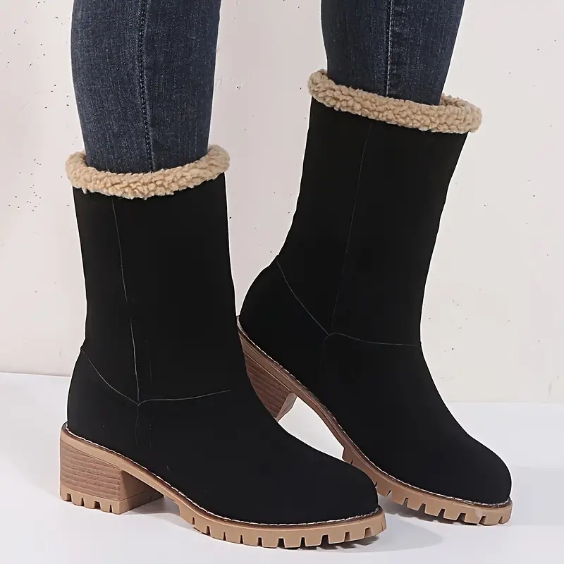 Warm Square Heels Ankle Snow Boots For Women (4)