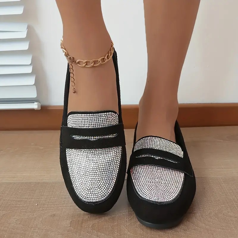 womens rhinestone pattern flat loafers slip on soft sole lightweight casual shoes daily comfy non slip shoes (1)