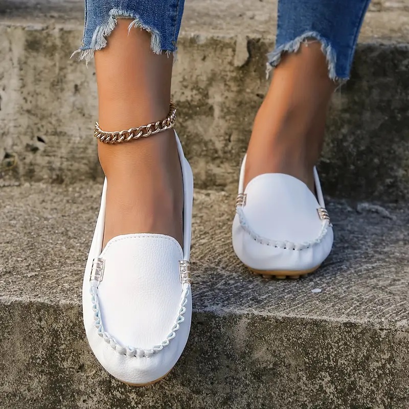 womens round toe loafers solid comfortable slip on shoes womens footwear 35 white 30