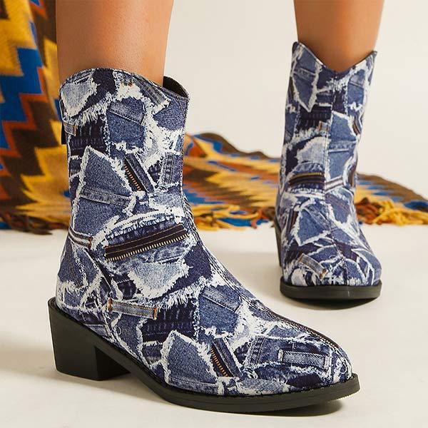 Women's Pointed-Toe Square Heel Santa Claus Print Martin Boots 14476431C