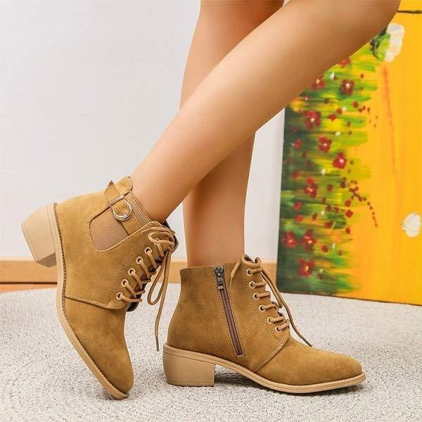 Women's Round-Toe Lace-Up Chunky Heel Short Boots 85252835C (1)