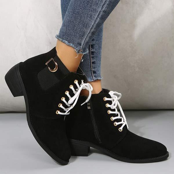 Women's Round-Toe Lace-Up Chunky Heel Short Boots 85252835C (2)