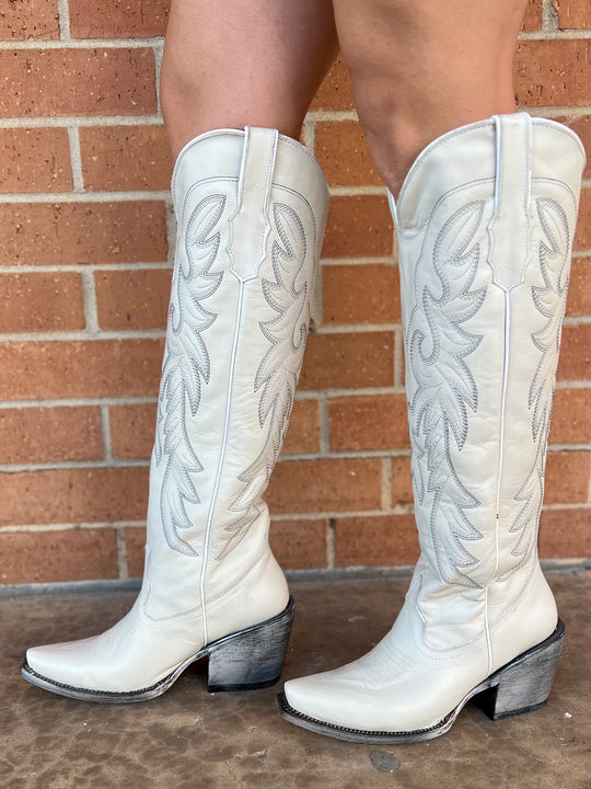 Tanner Mark White Knee High Boots