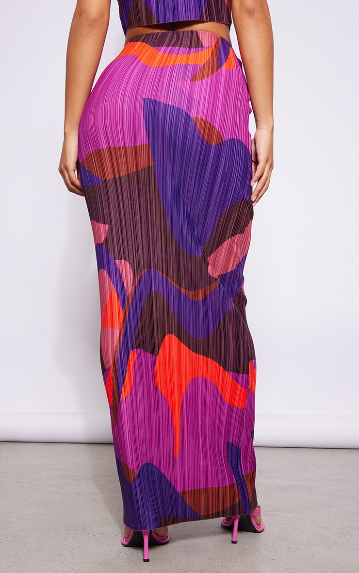 Pink Print Plisse Maxi Skirt image 3