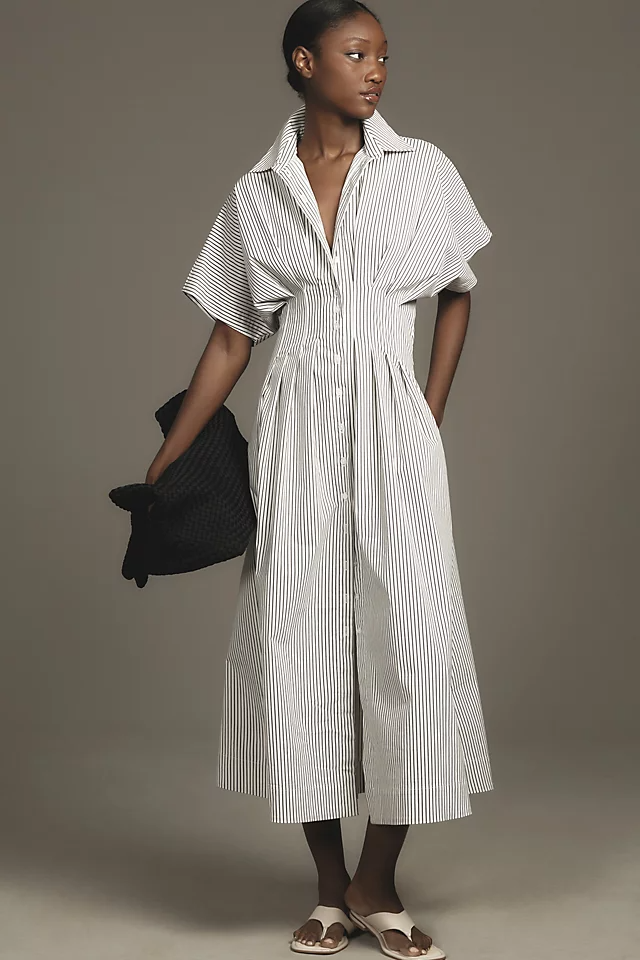 The Tobie Button-Front Pleated Shirt Dress by Exqui (2)