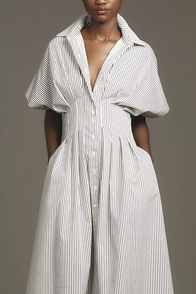 The Tobie Button-Front Pleated Shirt Dress by Exqui (3)