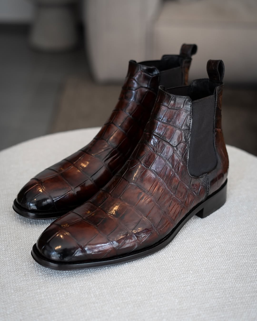 Introducing Samuel, our refined Chelsea boot crafted entirely from genuine crocodile leather in a rich brown hue