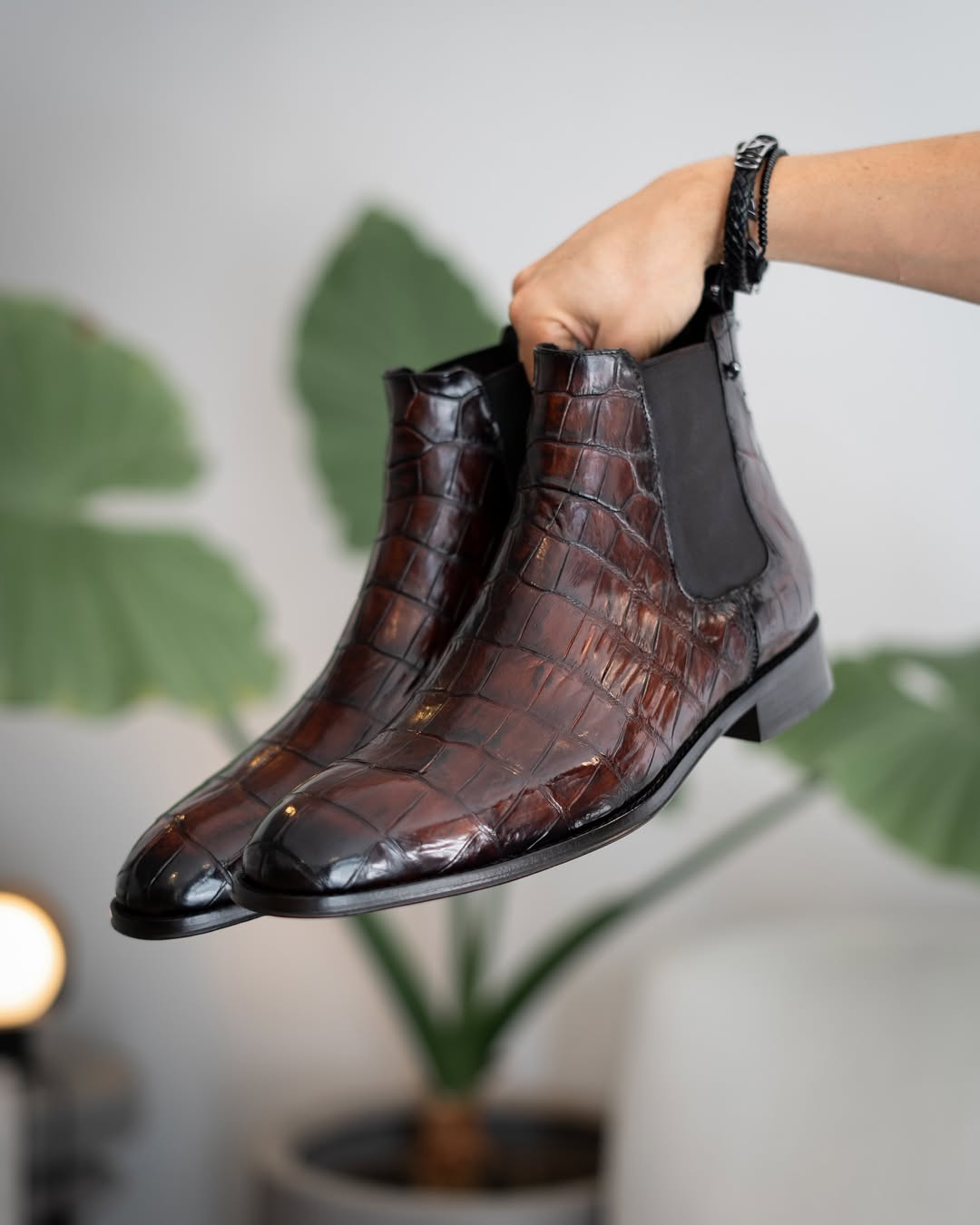 Introducing Samuel, our refined Chelsea boot crafted entirely from genuine crocodile leather in a rich brown hue