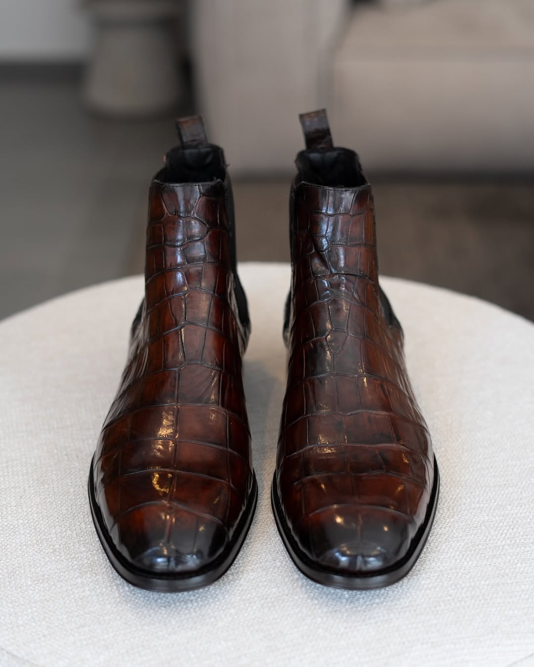 Introducing Samuel, our refined Chelsea boot crafted entirely from genuine crocodile leather in a rich brown hue