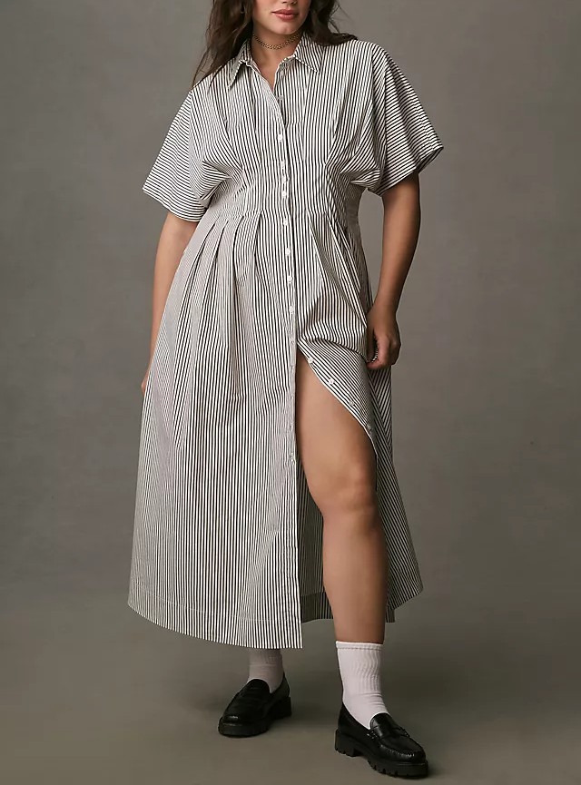 The Tobie Button-Front Pleated Shirt Dress by Exquise #3 (1)