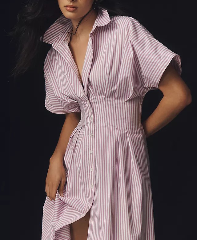 The Tobie Button-Front Pleated Shirt Dress by Exquise #4