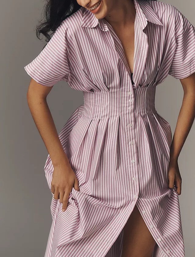 The Tobie Button-Front Pleated Shirt Dress by Exquise #2