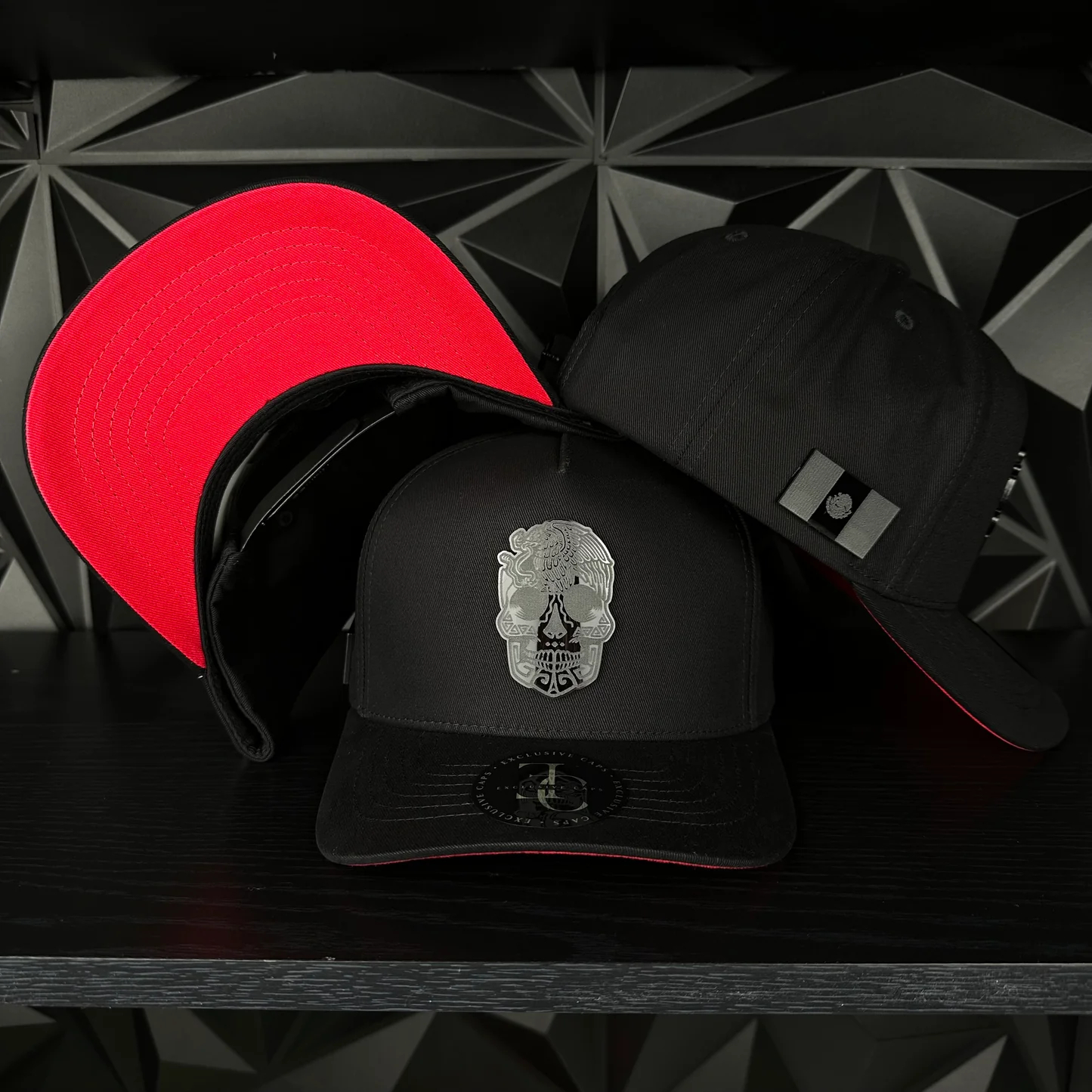México Calavera SnapBack Gorra-Negra_Roja