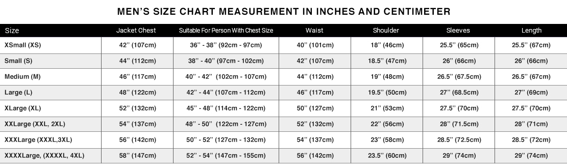男性外套尺码表