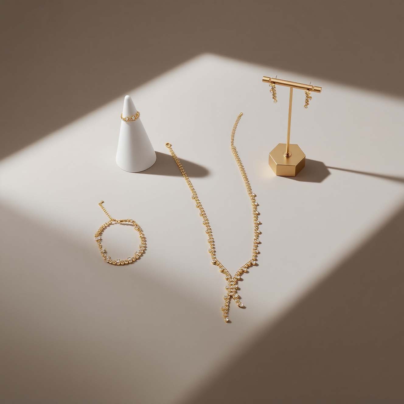 jimeng-2025-09-09-1625-生成一张极具高级感的产品封面图,画面中的所有款式保持不变,不要改动物体,重点突出