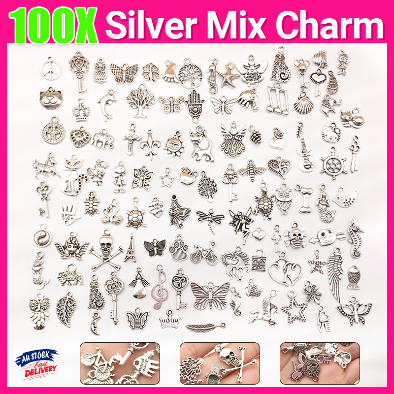 100PCS Bulk Tibetan Silver Mix Charm Pendants Necklace Jewelry Making DIY Craft - Picture 13 of 13