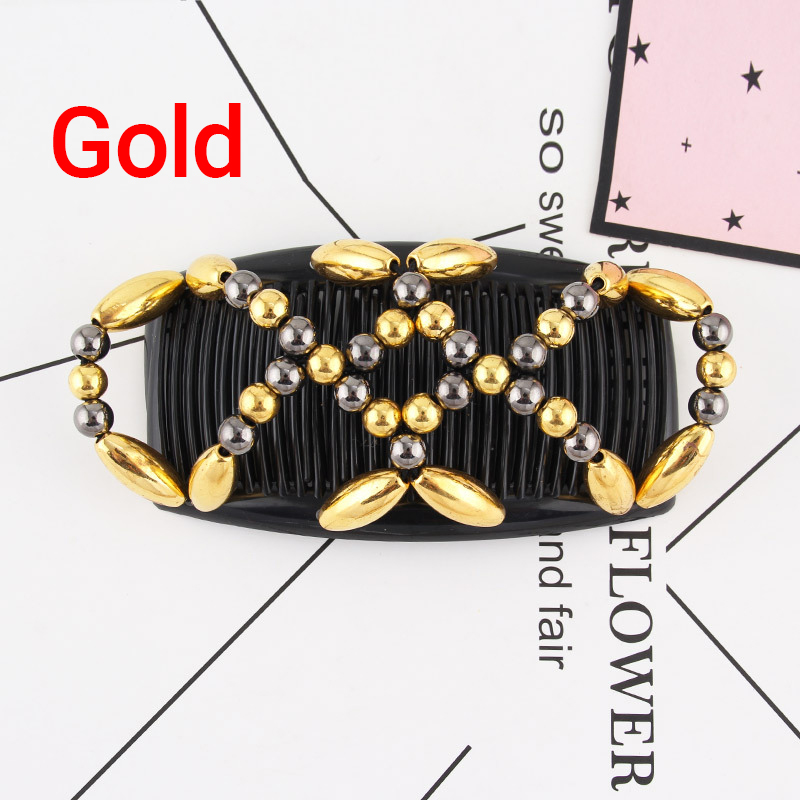 Womens Beaded Stretchy Easy Magic Beaded Hair Comb Elastic Double Hair Clip Acce - Picture 19 of 20