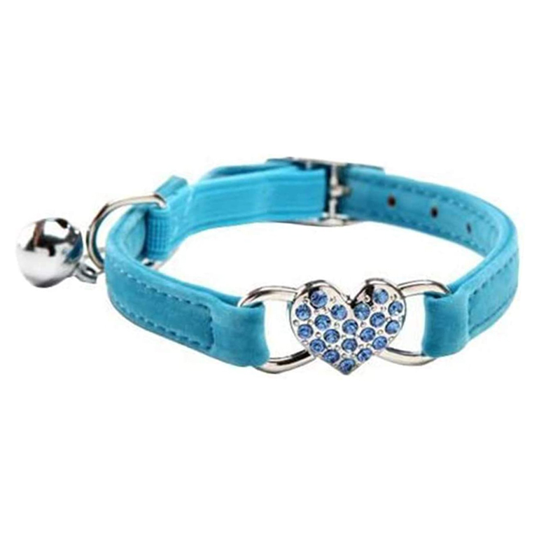 Adjustable Suede Cat Collar Bell Heart Bling Safety Elastic Kitten Pink Blue - Picture 19 of 24