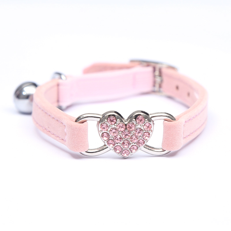 Adjustable Suede Cat Collar Bell Heart Bling Safety Elastic Kitten Pink Blue - Picture 21 of 24